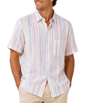 VTG Tidewater Traders Mens Pastel Stripe Button Down Shirt L Preppy 90s Retro